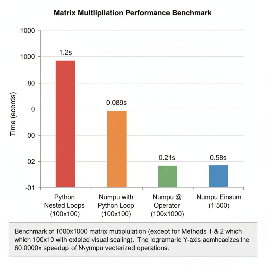 Benchmark chart: bar graph comparing execution times of 4 matrix multiplication methods